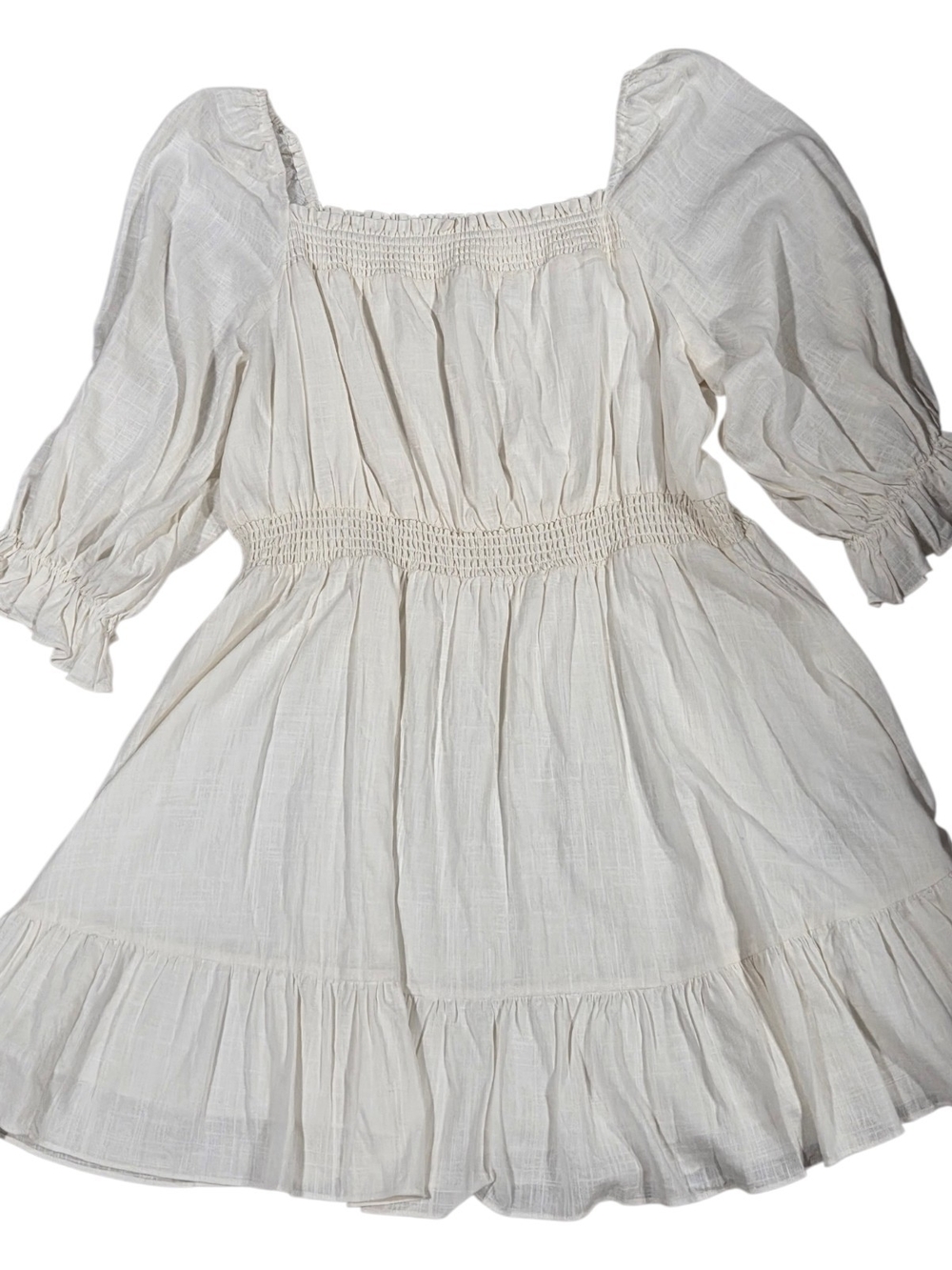 Ever New Cream Smocked Waist Puff Sleeve Dress